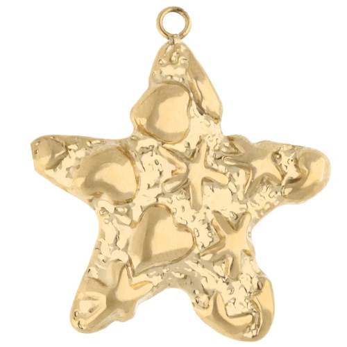 Ciondolo a forma di stella marina 28x26 mm con motivo a conchiglia - Acciaio inossidabile 304 Gold x1