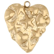 Ciondolo a cuore 22x21,5 mm - motivo marino in rilievo - acciaio inossidabile 304 Gold x1