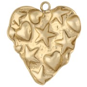 Ciondolo a cuore 22x21,5 mm - motivo marino in rilievo - acciaio inossidabile 304 Gold x1