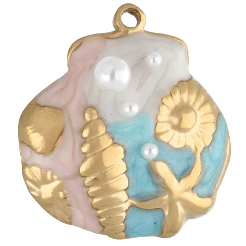 Ciondolo a conchiglia 21x20 mm con motivo marino in rilievo - Acciaio inossidabile 304 Gold - Pastello