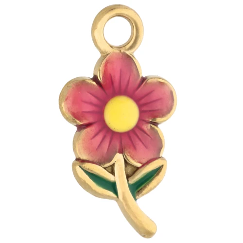 Ciondolo a fiore 20x10 mm con resina epossidica - Acciaio inossidabile 304 Gold - Rosa x1