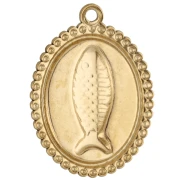 Ciondolo ovale 23x17,5 mm - motivo pesce - Acciaio inossidabile 304 Gold - Azzurro x1