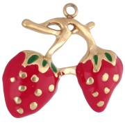 Ciondolo a forma di fragola 21x23 mm con resina epossidica - Acciaio inossidabile 304 Gold - Rosso