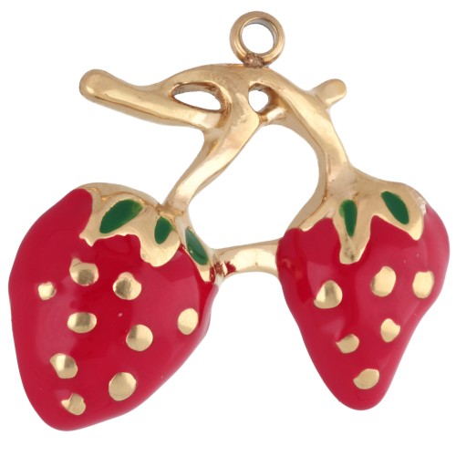 Ciondolo a forma di fragola 21x23 mm con resina epossidica - Acciaio inossidabile 304 Gold - Rosso