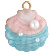 Ciondolo a conchiglia 18x16 mm con resina epossidica - Acciaio inossidabile 304 Gold - Blu - Rosa|raw }}