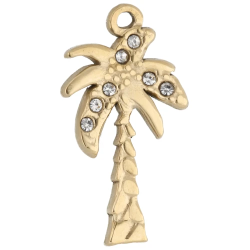Ciondolo a forma di palma 20x11 mm con strass - Acciaio inossidabile 304 Gold - Cristallo x1