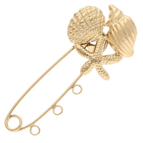 Spilla di sicurezza da 45 mm con conchiglie - 3 anelli - Acciaio inossidabile 304 Gold