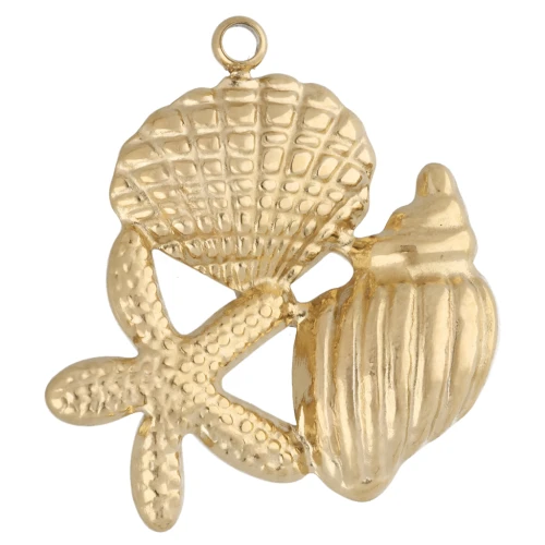 Ciondolo a forma di stella marina e conchiglia 22x20 mm - Acciaio inossidabile 304 Gold x1
