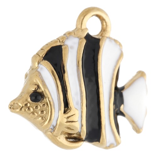 Ciondolo a forma di pesce striato 12 mm in resina epossidica - Acciaio inox 304 Gold - Bianco - Nero x1