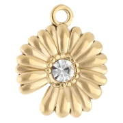 Ciondolo a fiore da 15 mm con strass - Acciaio inossidabile 304 Gold - Cristallo x1