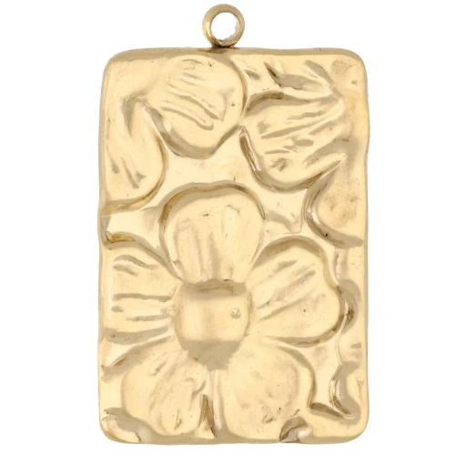 Ciondolo rettangolare 29x19 mm con motivo floreale in rilievo - Acciaio inossidabile 304 Gold x1