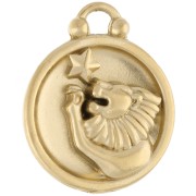 Ciondolo rotondo reversibile 17 mm segno zodiacale Leone - Acciaio inossidabile 304 Gold x1