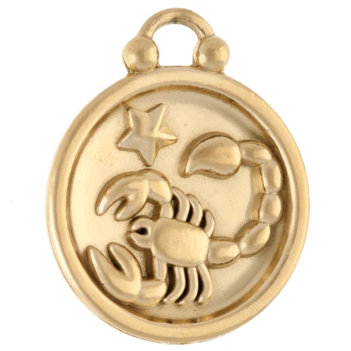 Ciondolo rotondo reversibile da 17 mm - Segno zodiacale Scorpione - Acciaio inossidabile 304 Gold