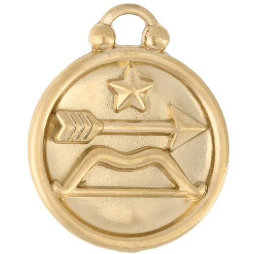 Ciondolo rotondo reversibile 17 mm segno zodiacale Sagittario - Acciaio inossidabile 304, placcato oro