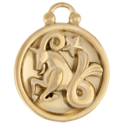 Ciondolo rotondo reversibile da 17 mm - Segno zodiacale Capricorno - Acciaio inossidabile 304 Gold
