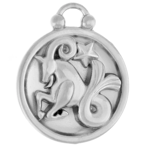 Ciondolo rotondo reversibile da 17 mm - Segno zodiacale Capricorno - Acciaio inossidabile 304 x1