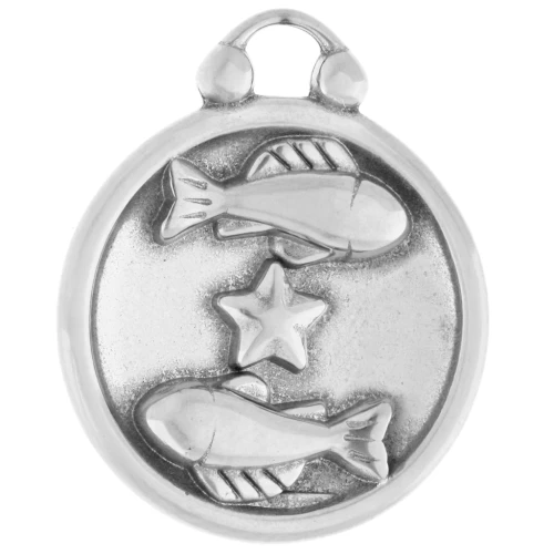 Ciondolo Pesci In Argento 925 NKlaus, 17x17 Mm, Lucido, Simbolo Zodiacale, Con Catenella