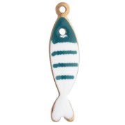 Charm a forma di pesce a strisce 18,5x5 mm in resina epossidica - Acciaio inossidabile dorato 304 - Petrolio x1