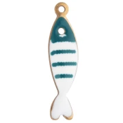 Charm a forma di pesce a strisce 18,5x5 mm in resina epossidica - Acciaio inossidabile dorato 304 - Petrolio x1