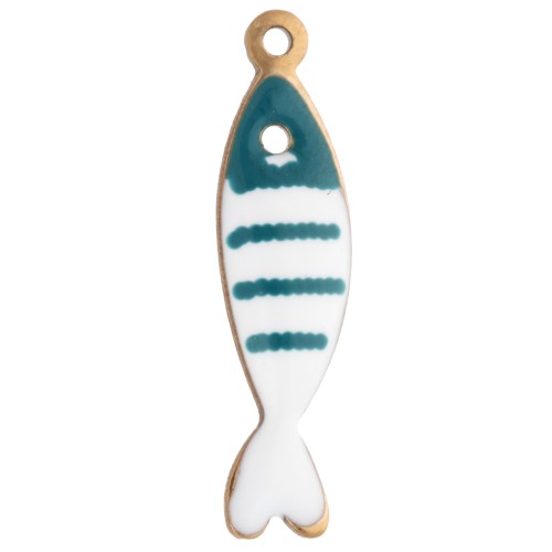 Charm a forma di pesce a strisce 18,5x5 mm in resina epossidica - Acciaio inossidabile dorato 304 - Petrolio x1