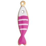 Charm a forma di pesce a strisce 18,5x5 mm in resina epossidica - Acciaio inossidabile dorato 304 - Fucsia x1