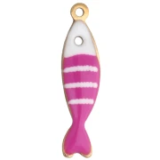 Charm a forma di pesce a strisce 18,5x5 mm in resina epossidica - Acciaio inossidabile dorato 304 - Fucsia x1
