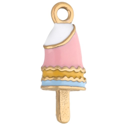 Ciondolo ghiaccio 19x7 mm con resina epossidica - Acciaio inossidabile 304 Gold - Rosa chiaro