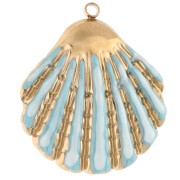 Ciondolo a conchiglia 35,5x31 mm e resina epossidica - Acciaio inossidabile 304 Gold - Blu cielo|raw }}