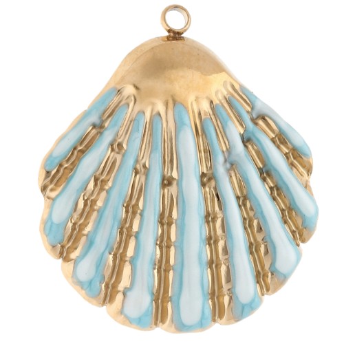Ciondolo a conchiglia 35,5x31 mm e resina epossidica - Acciaio inossidabile 304 Gold - Blu cielo
