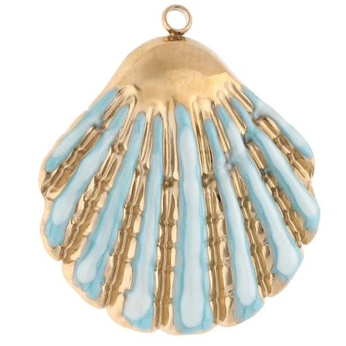 Ciondolo a conchiglia 35,5x31 mm e resina epossidica - Acciaio inossidabile 304 Gold - Blu cielo