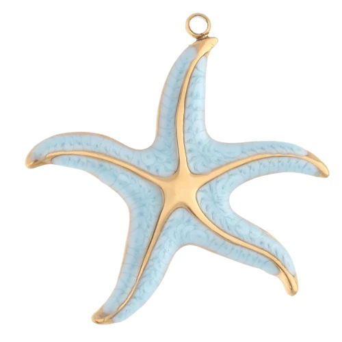 Ciondolo a forma di stella marina 32,5x35 mm in resina epossidica - Acciaio inossidabile 304 Gold - Blu cielo