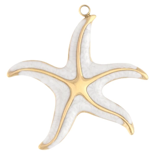 Ciondolo a forma di stella marina 32,5x35 mm con resina epossidica - Acciaio inossidabile 304 Gold - Bianco