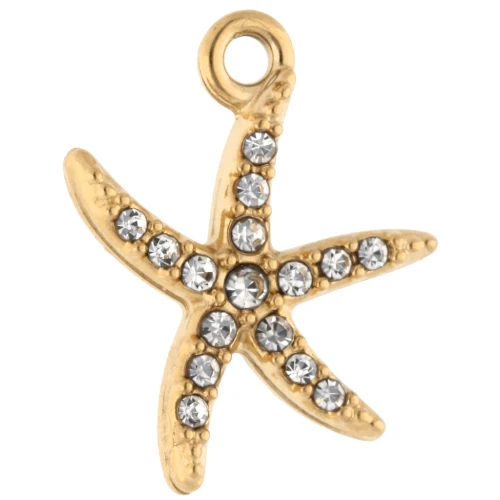 Ciondolo stella marina 14x12 mm con strass - Acciaio inossidabile 304 Gold - Cristallo x1