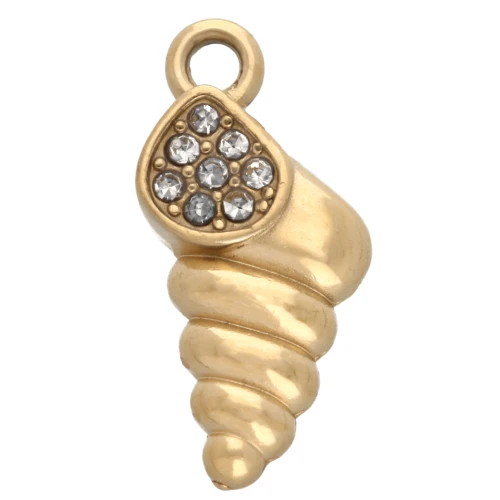 Ciondolo a conchiglia 15x7 mm con strass - Acciaio inossidabile 304 Gold - Cristallo x1