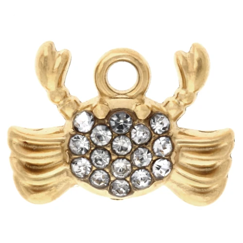 Ciondolo a forma di granchio 9x12 mm con strass - Acciaio inossidabile 304 Gold - Cristallo x1