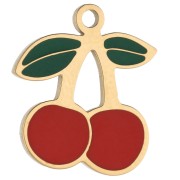 Ciondolo a forma di ciliegia 14x12,5 mm con resina epossidica - Acciaio inossidabile 304 Gold - Rosso x1