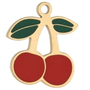 Ciondolo a forma di ciliegia 14x12,5 mm con resina epossidica - Acciaio inossidabile 304 Gold - Rosso x1