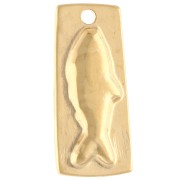 Ciondolo rettangolo irregolare 31x14 mm motivo pesce dorato in oro fino - Verde x1