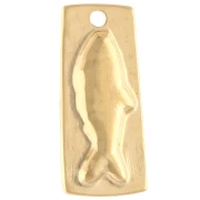 Ciondolo rettangolo irregolare 31x14 mm motivo pesce dorato in oro fino - Verde x1