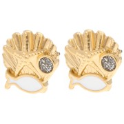 Orecchini a conchiglia 13 mm - Dorati in oro fino - Bianco - Glitter grigio x2|raw }}