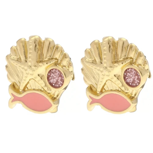 Boucles d'oreilles coquillage 13 mm - Dorato con oro fino - Salmone - Glitter rosa x2