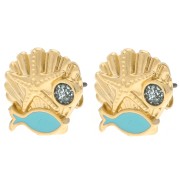 Orecchini a conchiglia 13 mm Dorati con oro fino - Turchese - Glitter blu x2