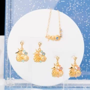 Ciondolo a forma di conchiglia e stella marina 21x20 m Dorato in oro fino - Glitter blu x1