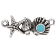 Distanziatore conchiglia e stella marina 26x11mm in argento fino impiallacciato in turchese antico|raw }}