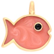 Ciondolo a forma di pesce 16x15 mm in resina epossidica - Dorato con oro fino - Salmone perlato x1