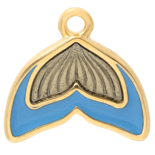 Ciondolo a coda di sirena da 16 mm in resina epossidica - Dorato in oro fino - Blu x1