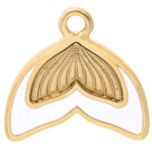 Ciondolo a coda di sirena da 16 mm in resina epossidica - Dorato in oro fino - Bianco x1