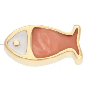 Perla di pesce 15x7,5 mm - resina epossidica - dorata con oro fino - salmone perlato x1