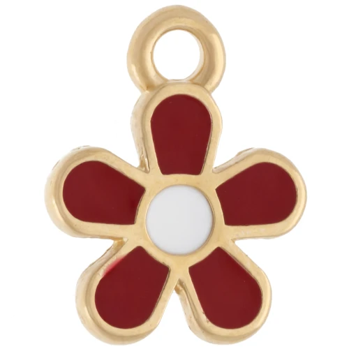Ciondolo fiore da 10,5 mm in resina epossidica - Dorato in oro fino - Bordeaux - Bianco x1