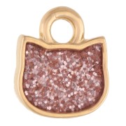 Ciondolo a forma di testa di gatto 9x8 mm - Dorato con oro fino - Glitter rosa x1|raw }}